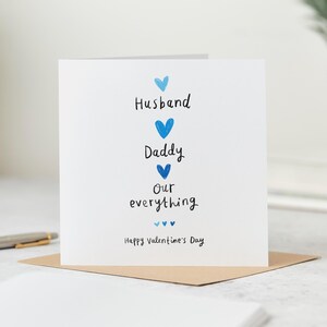 Valentine card for a husband and daddy with blue hearts.
