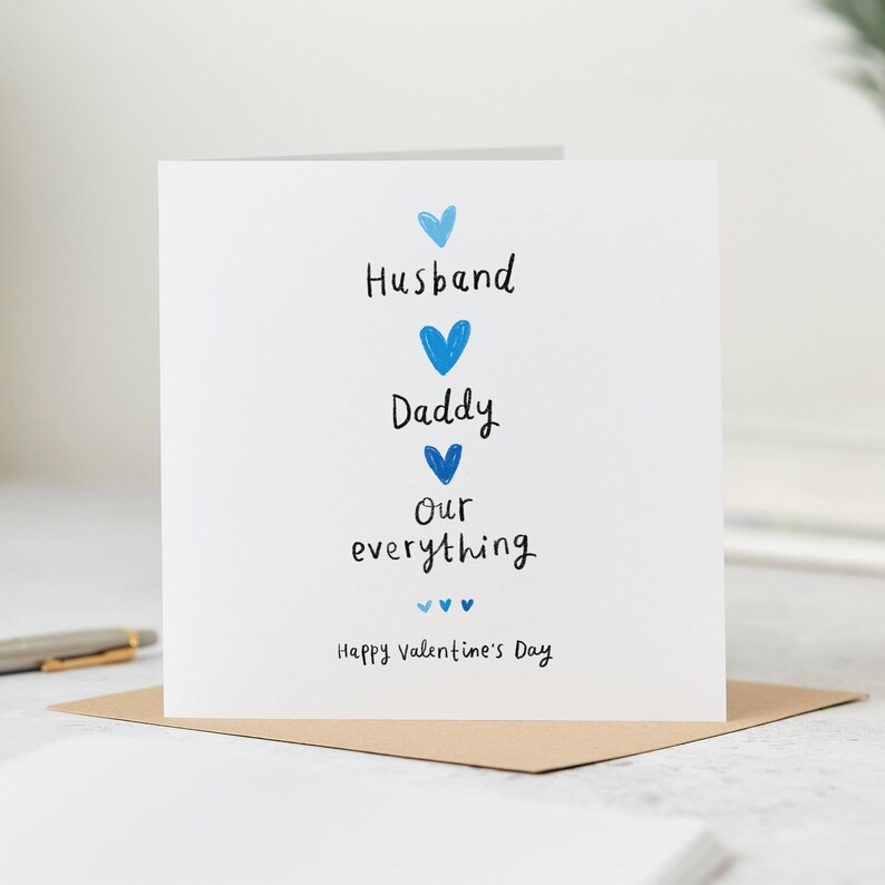 Valentine card for a husband and daddy with blue hearts.