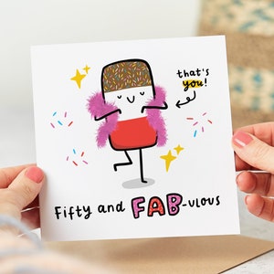 Fifty And Fabulous Birthday Card, Funny 50th Birthday Card, 50 And Fab, Personalised Card