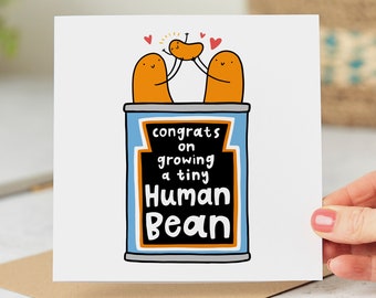 Growing A Tiny Human Bean™ Card - Funny Pregnancy Card, New Baby, Congratulations, Personalised Card