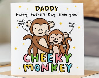 Tarjeta del Día del Padre para papá, de tu travieso monito, tarjeta divertida del Día del Padre, tarjeta personalizada