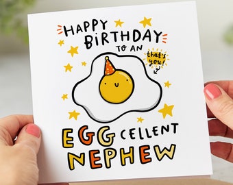 Funny Nephew Birthday Card, Eggcellent Nephew, Excellent Nephew, Personalised Card