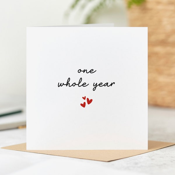 One Whole Year Anniversary Card - 1st Anniversary Card - Paper Anniversary - Personalised Card