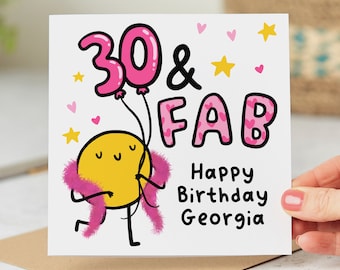 30 And Fab Personalised Birthday Card - Funny 30th Birthday Card