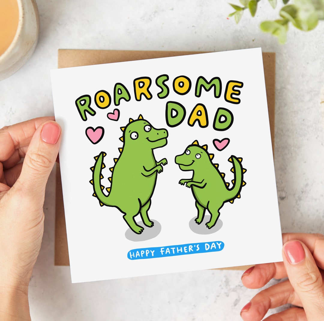 Roarsome Father's Day Card For Dad From Kids - Lion & Cubs Design With Envelope