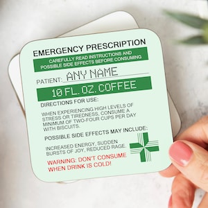 Prescription Coffee Coaster, Personalised Gift, Funny Gift