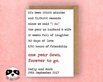 Personalised Anniversary Card, One Year Down Forever To Go, Marriage Anniversary, Custom Card, For Husband For Wife, Love Card - YL010