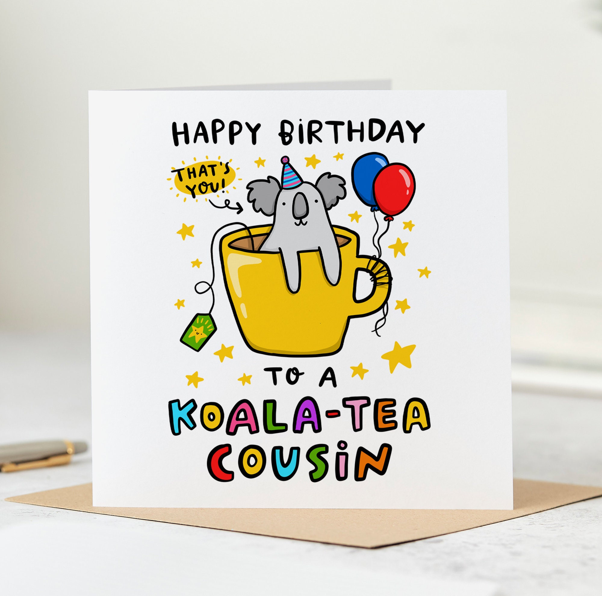 Geburtstagskarte Für Cousin – „Best Cousin In The World“ Mit Koala-Motiv | Premium Leinenkarton