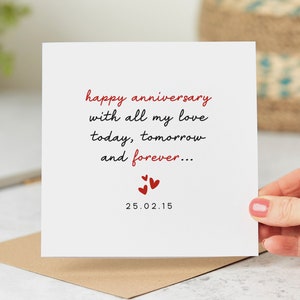 Personalised Anniversary Card, Today, Tomorrow and Forever image 1