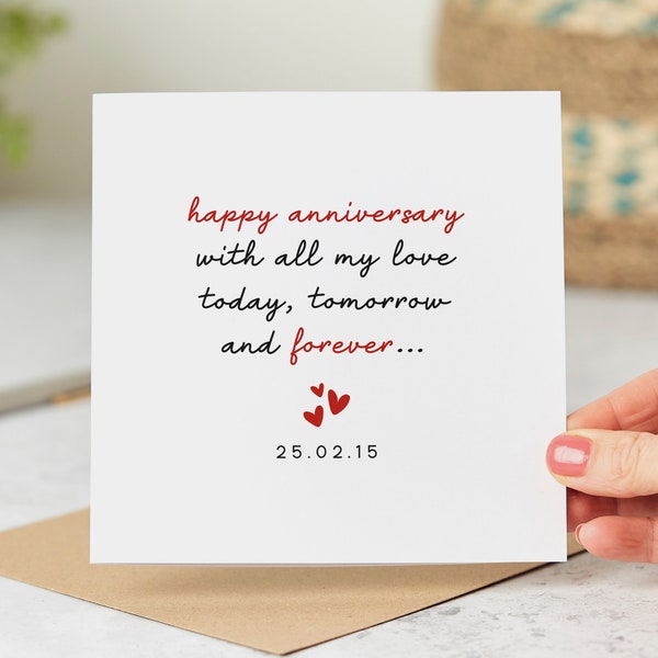 Personalised Anniversary Card, Today, Tomorrow and Forever