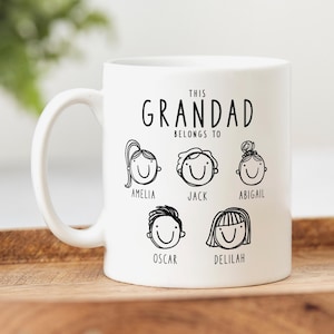 This Grandad Belongs To Mug - Personalised Grandpa Birthday Gift, Christmas, Father's Day - Grandkids Names - Custom Grandchildren Faces