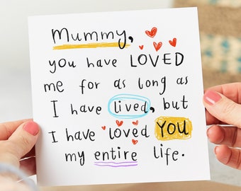 Mamá, te he amado toda mi vida - Tarjeta de cumpleaños para mamá - Tarjeta personalizada