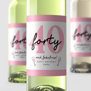 Personalised 40th Birthday Wine Label, 40 And Fabulous, Funny 40th Birthday Gift, Label, Sticker, Personalised Gift, Happy 40th Birthday