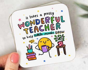 Pretty Wonderful Teacher Coaster - Thank You Gift For Teacher, End Of School