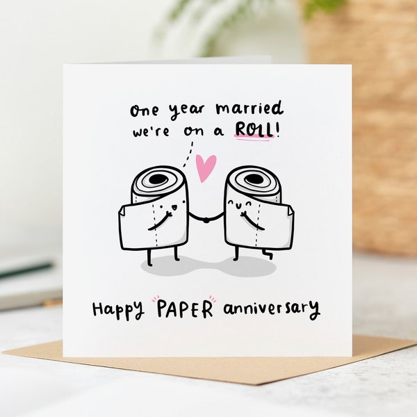 Funny 1st Anniversary Card - We're On A Roll - Paper Anniversary Card - Personalised Card