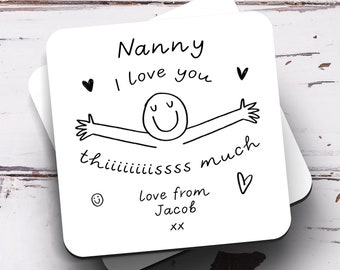 Personalised Nanny I Love You This Much Coaster, We Love You - Nanny Gift, Best Nanny Gift, Birthday Gift, Mother's Day Gift