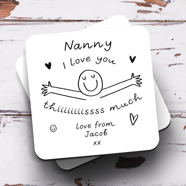 Personalised Nanny I Love You This Much Coaster, We Love You - Nanny Gift, Best Nanny Gift, Birthday Gift, Mother's Day Gift