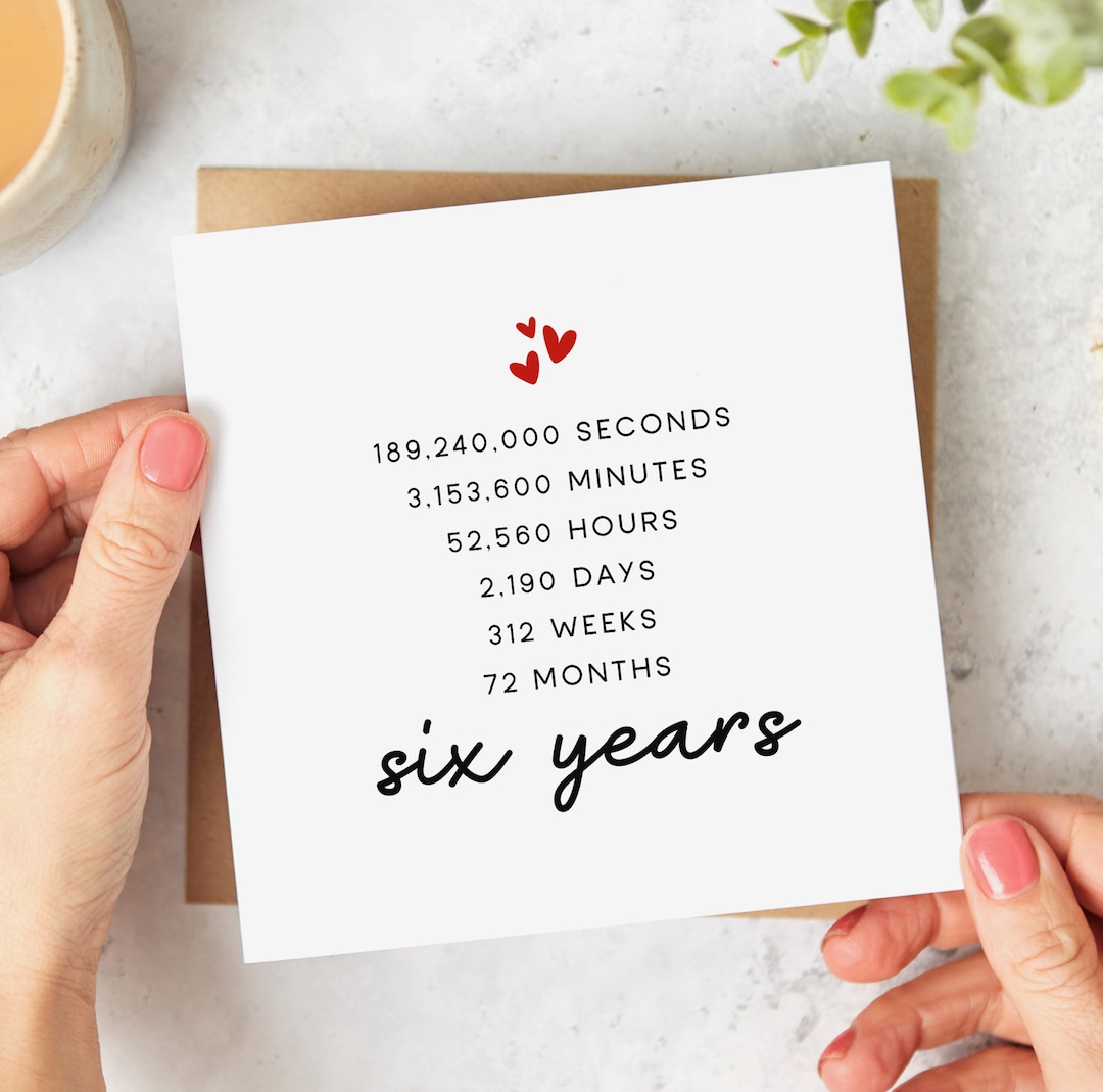 Six Years Anniversary Countdown Card - 6th Anniversary Card - Wedding ...