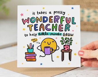 Teacher Thank You Card - Wonderful Teacher Appreciation School Card