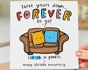So-fa So Good, carte drôle du 3e anniversaire, carte d'anniversaire en cuir, carte personnalisée