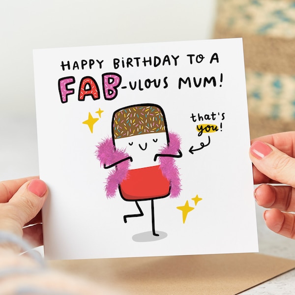 Fab Mum Birthday Card, Funny Mum Birthday Card, Happy Birthday To A Fabulous Mum, Personalised Card
