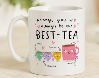 Nanny Du kommer alltid att vara vår bästa - Personlig temugg - Födelsedagspresent till mormor, från barnbarn, mors dag-present