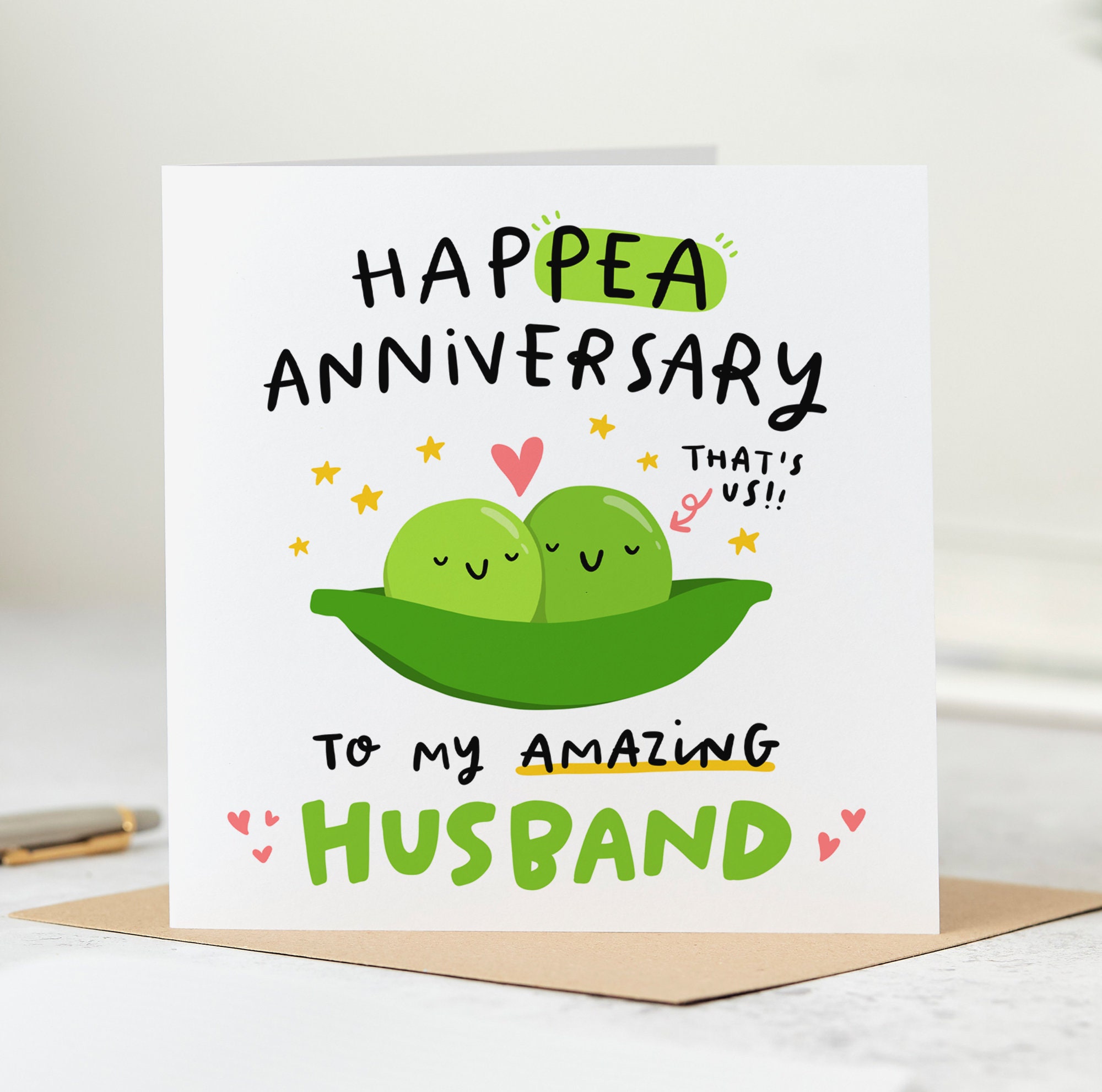 Hap-pea Hochzeitstagskarte - Lustige Personalisierte Jubiläumskarte Mit Erbsen-Wortspiel