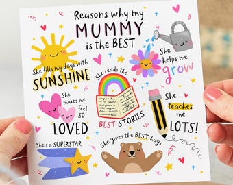 Reasons Why Mummy Is The Best - Mum Birthday Card From Kids, Cute Mummy Card