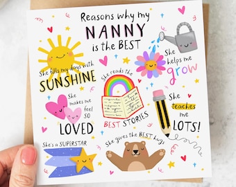 Razones por las que Nanny es la mejor - Tarjeta de cumpleaños para abuelas de niños, linda tarjeta de niñera