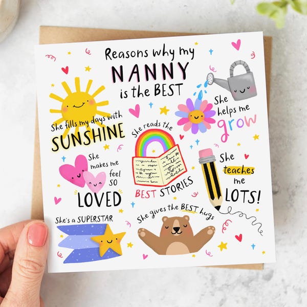 Razones por las que Nanny es la mejor - Tarjeta de cumpleaños para abuelas de niños, linda tarjeta de niñera
