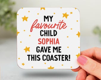 Posavasos personalizado con el nombre de tu hijo/a favorito/a, regalo divertido para mamá o papá con nombre personalizado.