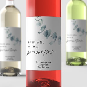 Pairs Well With A Promotion - Personalised Wine Label, Congratulations Gift, Good Luck, New Job, Sticker, Wine Label