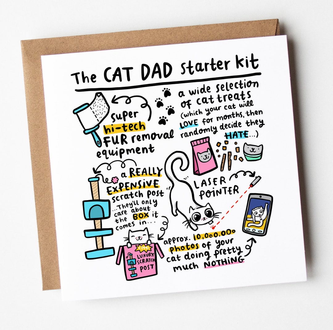 cat-dad-starter-kit-card-funny-cat-dad-card-birthday-card-etsy