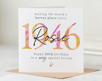 Personalised 80th Birthday Card for a Special Friend, Born in 1946, Custom Name for Her