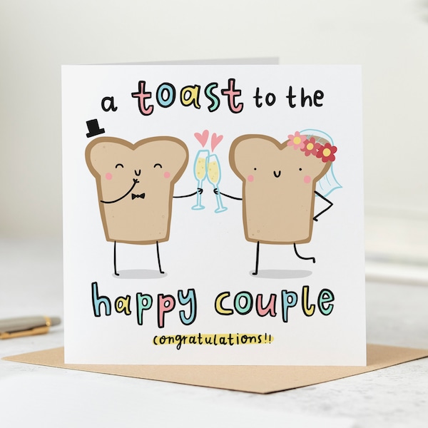 A Toast To The Happy Couple, Funny Wedding Card, Mr and Mrs, Engagement Card