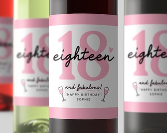 Personalised 18th Birthday Wine Label, 18 And Fabulous, Funny 18th Birthday Gift, Label, Sticker, Personalised Gift, Happy 18th Birthday