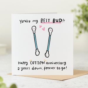 Funny 2nd Anniversary Card - You're My Best Bud - Wool Anniversary Card - Personalised Card