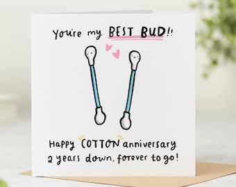 Funny 2nd Anniversary Card - You're My Best Bud - Wool Anniversary Card - Personalised Card