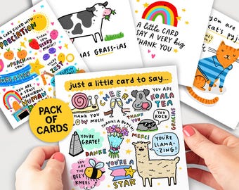Fun Thank You Card Pack | Bundle of 5 Greeting Cards | Appreciation, For Friend, Teacher, Colleague, Nurse, Doctor