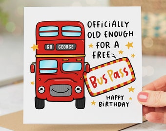 Personalised 60th Birthday Card - Officially Old Enough For A Free Bus Pass - Funny 60th Birthday Card