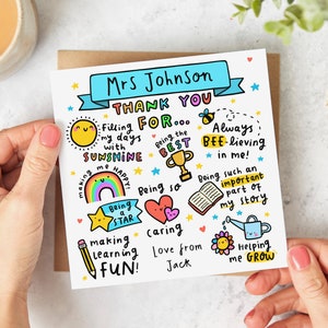 Personalised Teacher Thank You Card -  End Of School - Teacher Appreciation, Personalised Card