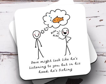 Personalised Fishing Coaster - Funny Gift, Birthday Gift, Anniversary Gift, Father's Day Gift