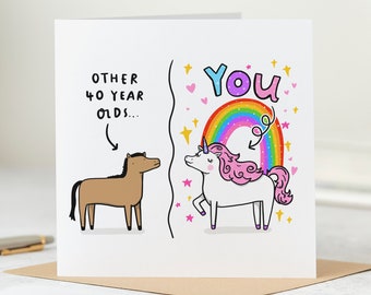 Funny 40th Birthday Card - Unicorn Card - Personalised Card