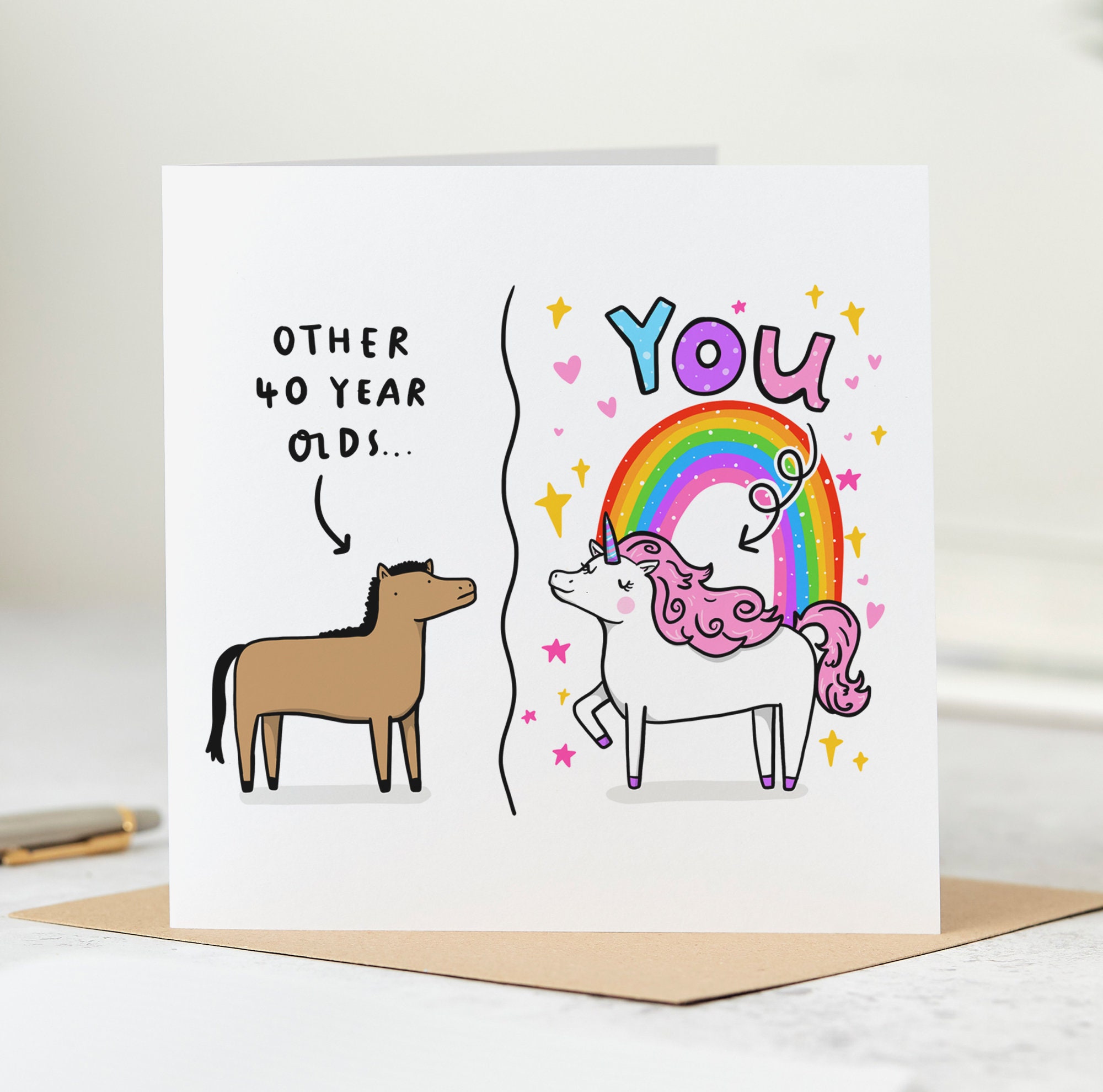 Carte de 40e anniversaire drôle - carte licorne - carte personnalisée
