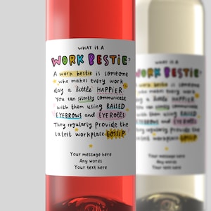 Work Bestie Personalised Wine Label - Funny Gift, Best Friend, Colleague, Co-Worker, Birthday Gift, Leaving Work Gift, New Job, Sticker