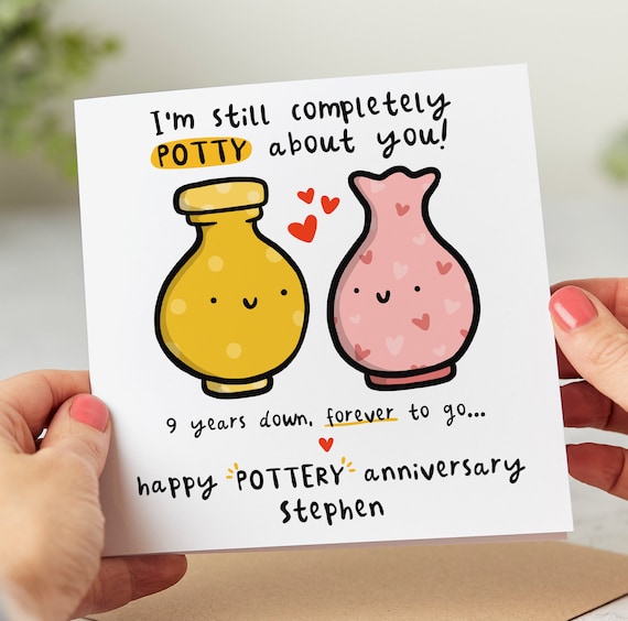 Funny 9th Wedding Anniversary Card - Still Completely Potty About You - Pottery Anniversary Card - Personalised Card