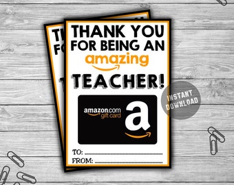 PRINTABLE Amazon Gift Card Holder - INSTANT DOWNLOAD - Thank You Amazing Teacher Appreciation Coach Last Minute Christmas Gift Idea - GC01