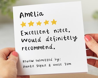 Personalised Card for Niece, Funny Birthday Card, 5 Star Review, Excellent Niece