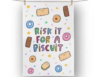 Risk It For A Biscuit Theedoek - Grappig housewarmingcadeau, verjaardagscadeau, woondecoratie