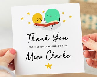Personalised Thank You Teacher Card - Teacher Appreciation Card, Thank You Card, Best Teacher Card